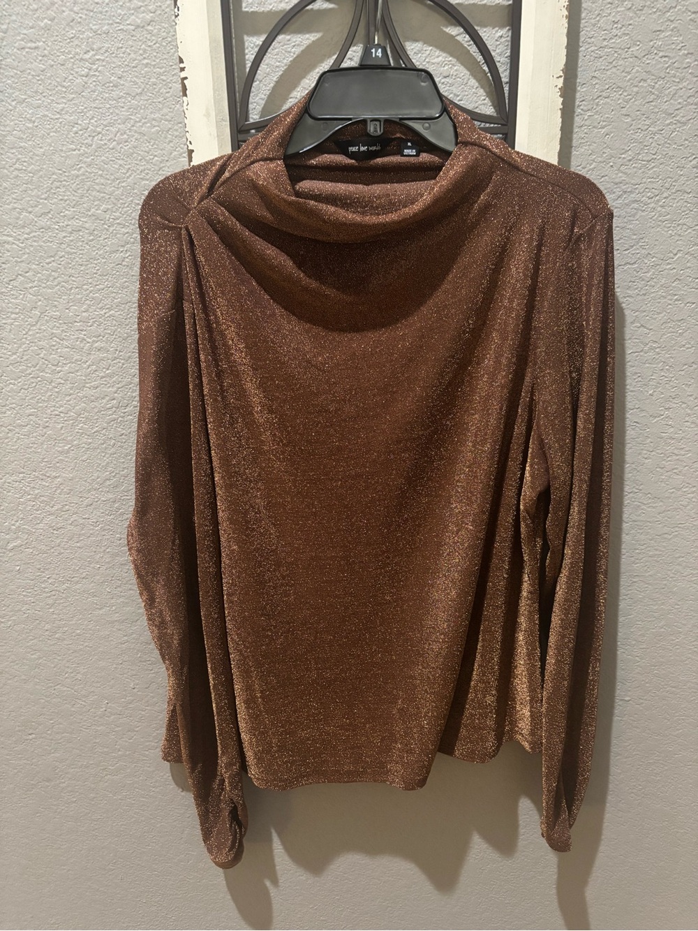 Peace Love World Shimmery Copper Cowl Neck Top